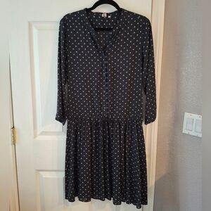 Uniqlo Celia Birtwell Black Star Print Dress Adjustable Drop Waist Womens Sz M